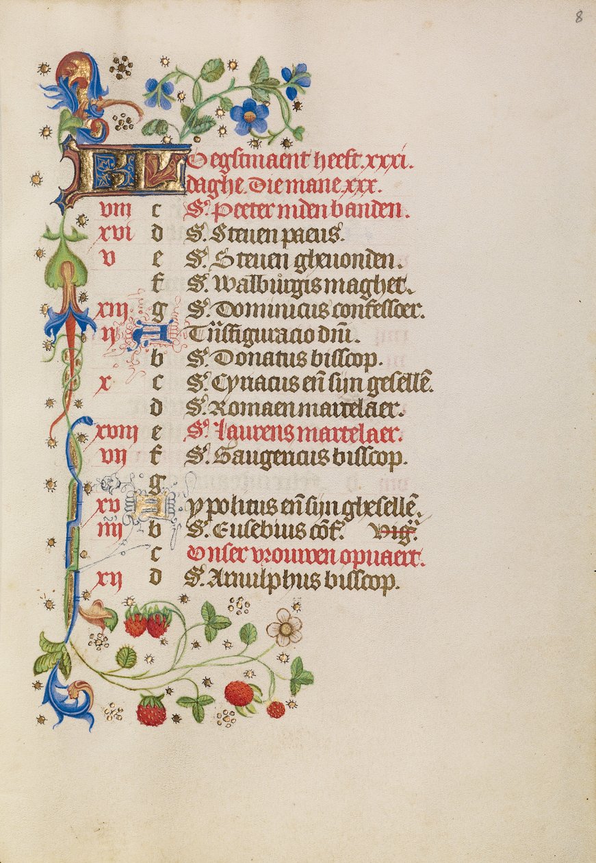 Página do calendário de agosto de Unknown artist