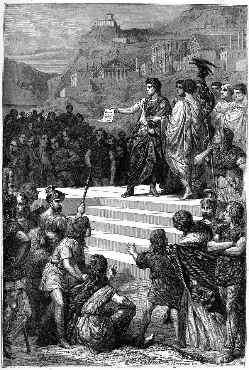 Augustus (Octávio ou Octávio) (63 AC - 14) estabeleceu em Lyon o centro do governo da Gália em 28 AC. de Unknown artist
