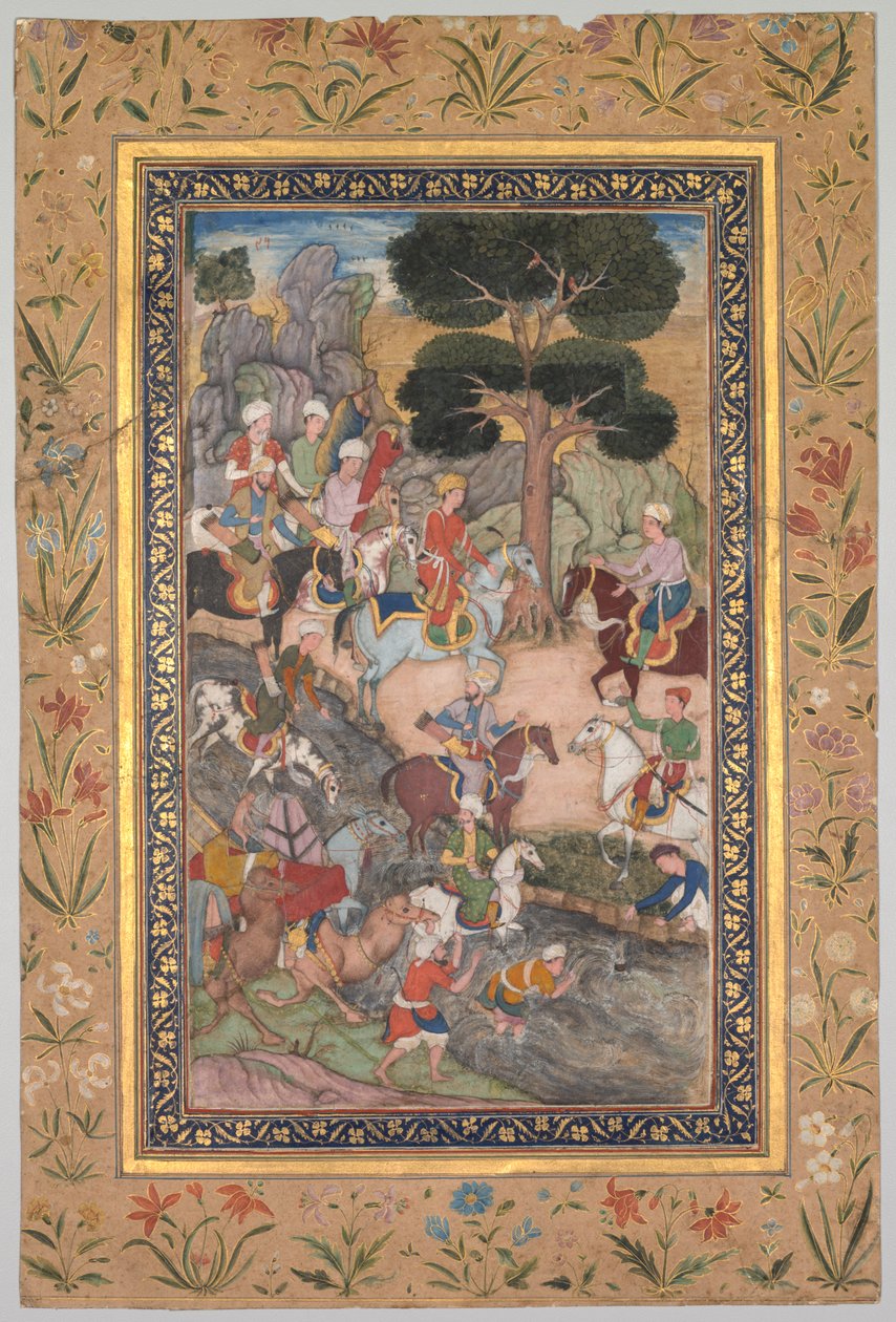 Babur se encontrando com o sultão Ali Mirza no rio Kohik, de um Babur-nama (Memórias de Babur) de Unknown artist