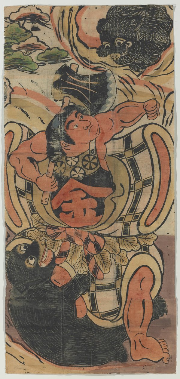 Estandarte com a imagem de Kintaro a lutar contra ursos de Unknown artist