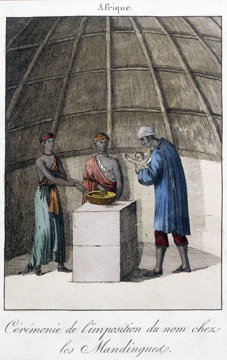 Baptismo nos Mandingues (Mali?) em África - gravura de Unknown artist
