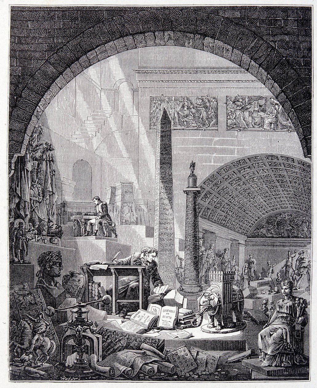 Barão Dominique Vivant-Denon (Vivant denon) em seu escritório, cercado de objetos de arte e Napoleão de Unknown artist