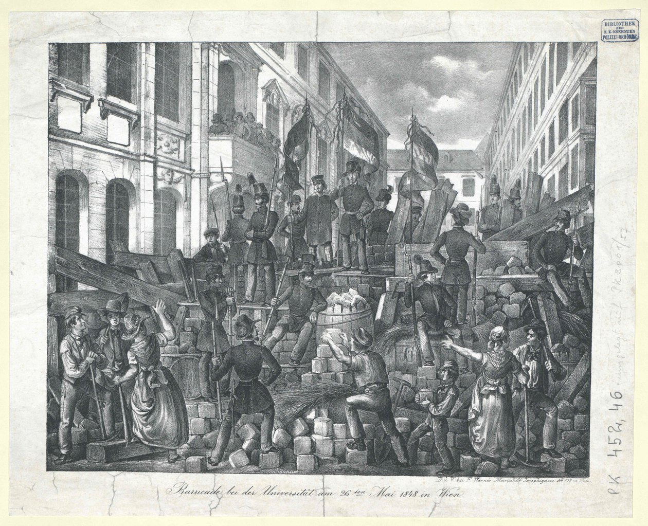 Barricada na universidade a 26 de maio de 1848 em Viena de Unknown artist