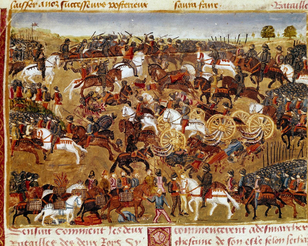 Miniatura da cena de batalha do "Livro de Fatos de Alexandre o Grande" de Quintus Curtius Rufus (século I) de Unknown artist