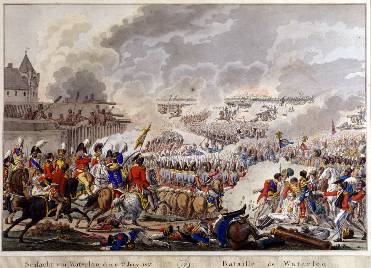 Batalha de Waterloo em 18 de Junho de 1815. gravura do século XIX de Unknown artist