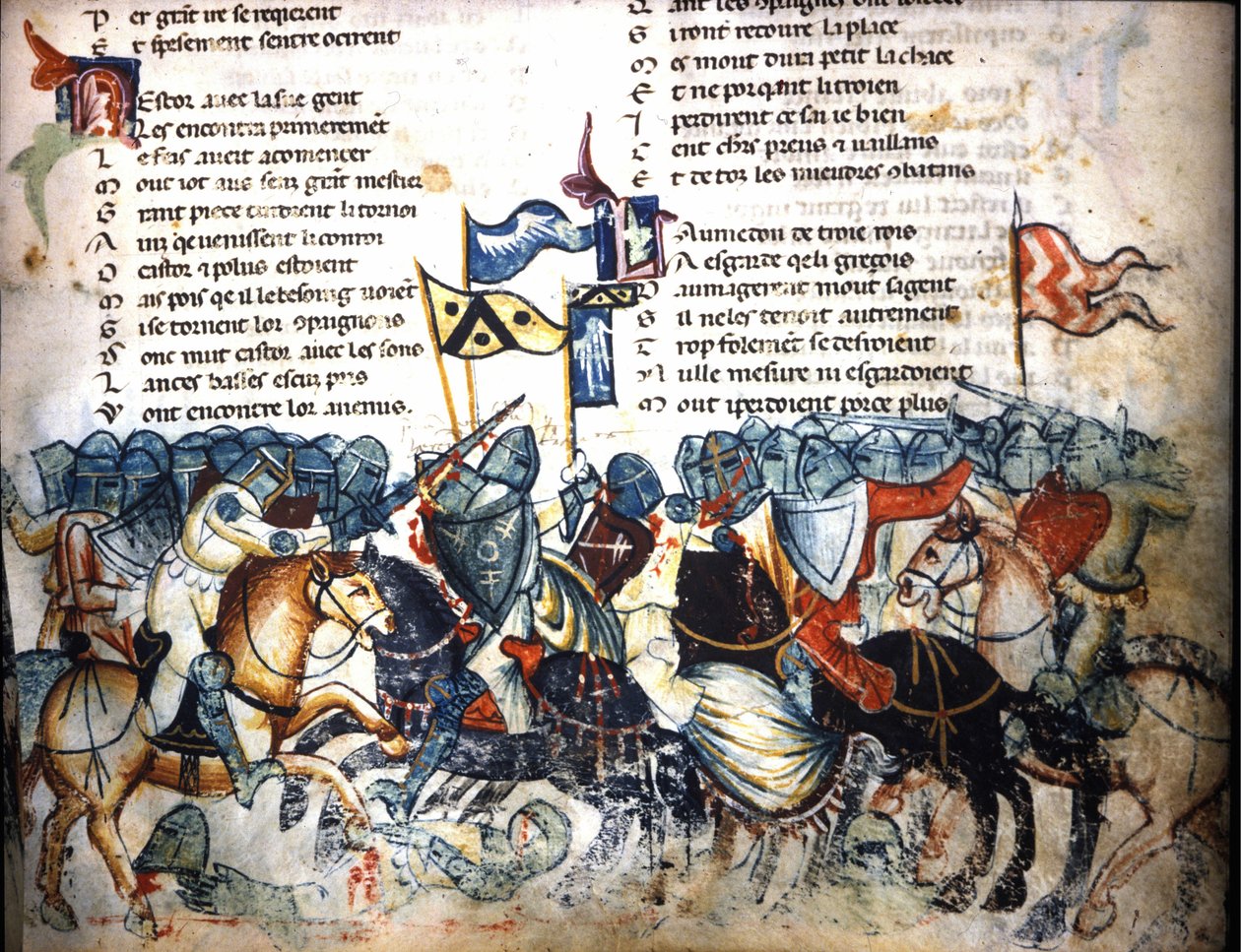 Cena de batalha. Miniatura do "Roman de Troy" de Benoit de Saint Maure. Século XIV Biblioteca Marciana, Veneza de Unknown artist
