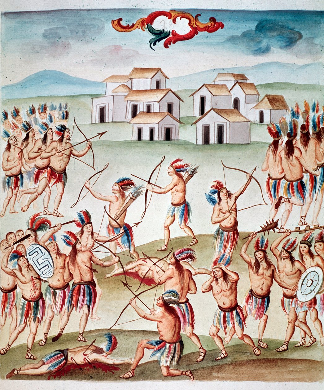 Cena de batalha, emboscadas em Acolman, México (Watercolou, ca. 1770-1780) de Unknown artist