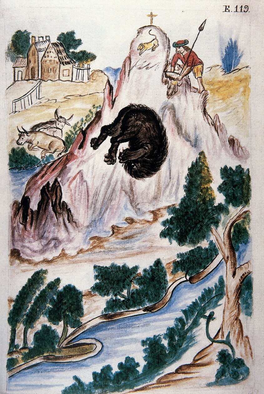 A caça ao urso, do livro "Trujillo del Peru" ou "Códice Martínez Compañón", de Baltazar Martinez Compañón y Bujanda, bispo de Trujillo (1782-1785) de Unknown artist