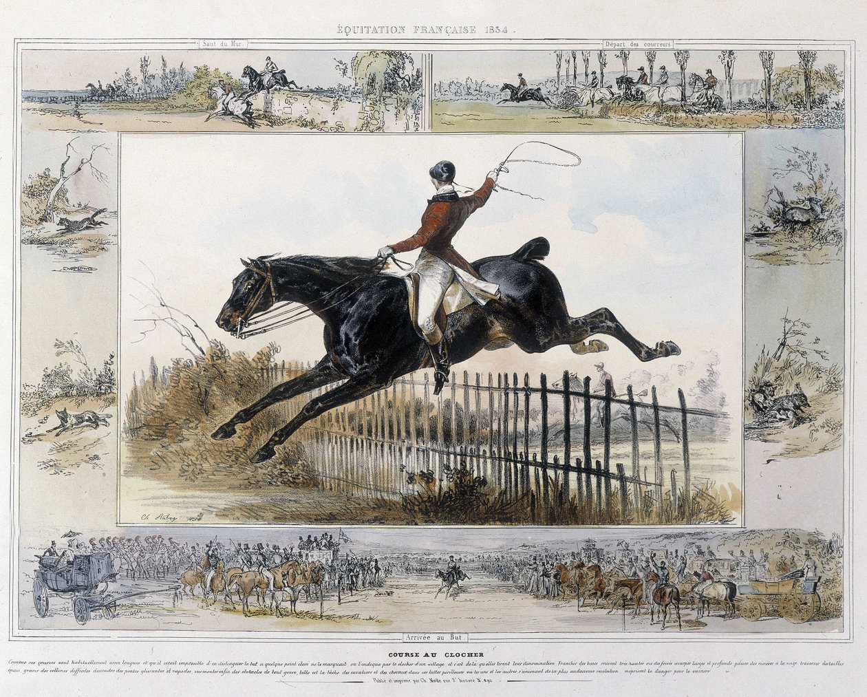 Corrida da Torre do Sino na "História Pitoresca da Equitação Antiga e Moderna" de Charles Aubry de Unknown artist