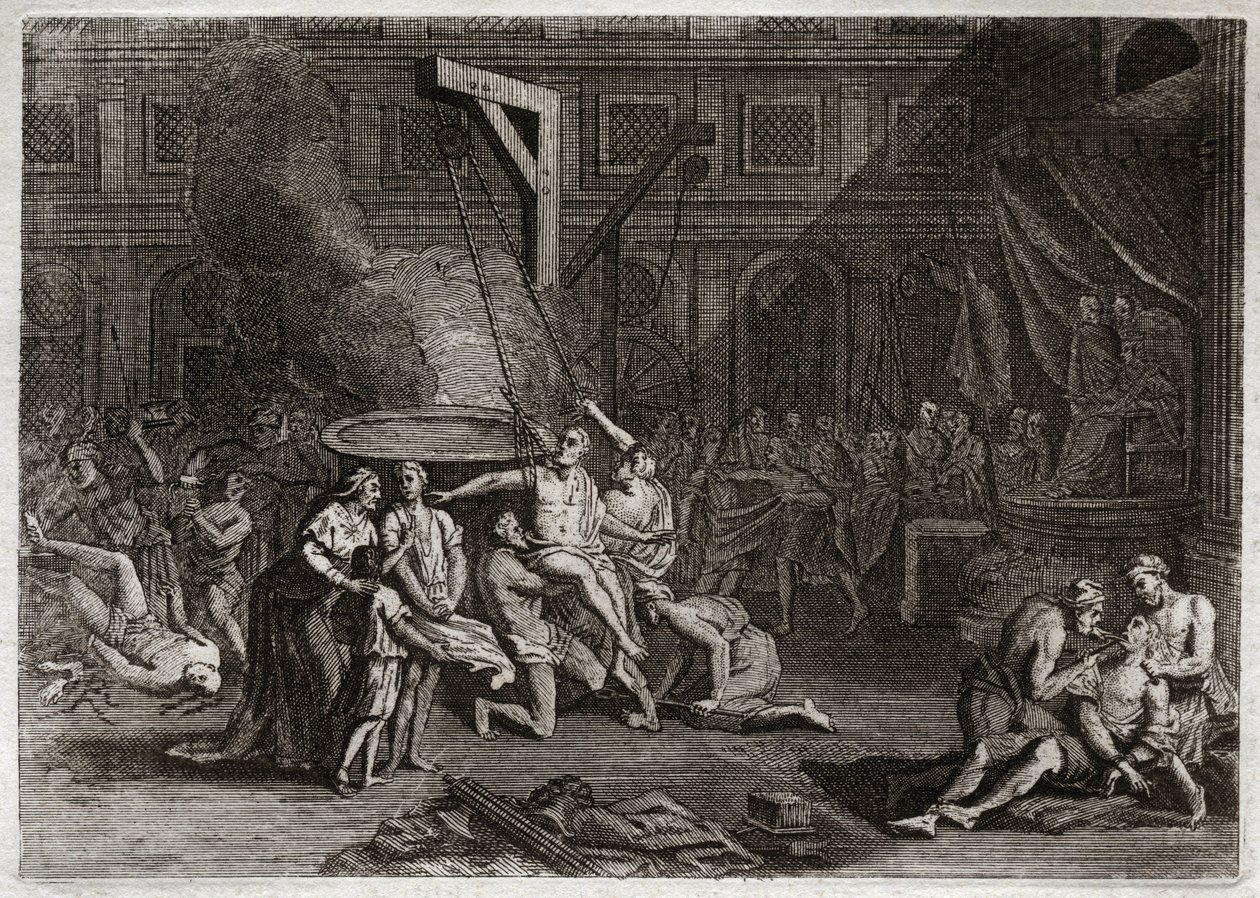 Bíblia de Royaumont, Velho Testamento: Martírio dos Machabees. Os sete irmãos Macabeus são martirizados em vez de traírem a sua própria fé. Ilustração de 1811. de Unknown artist