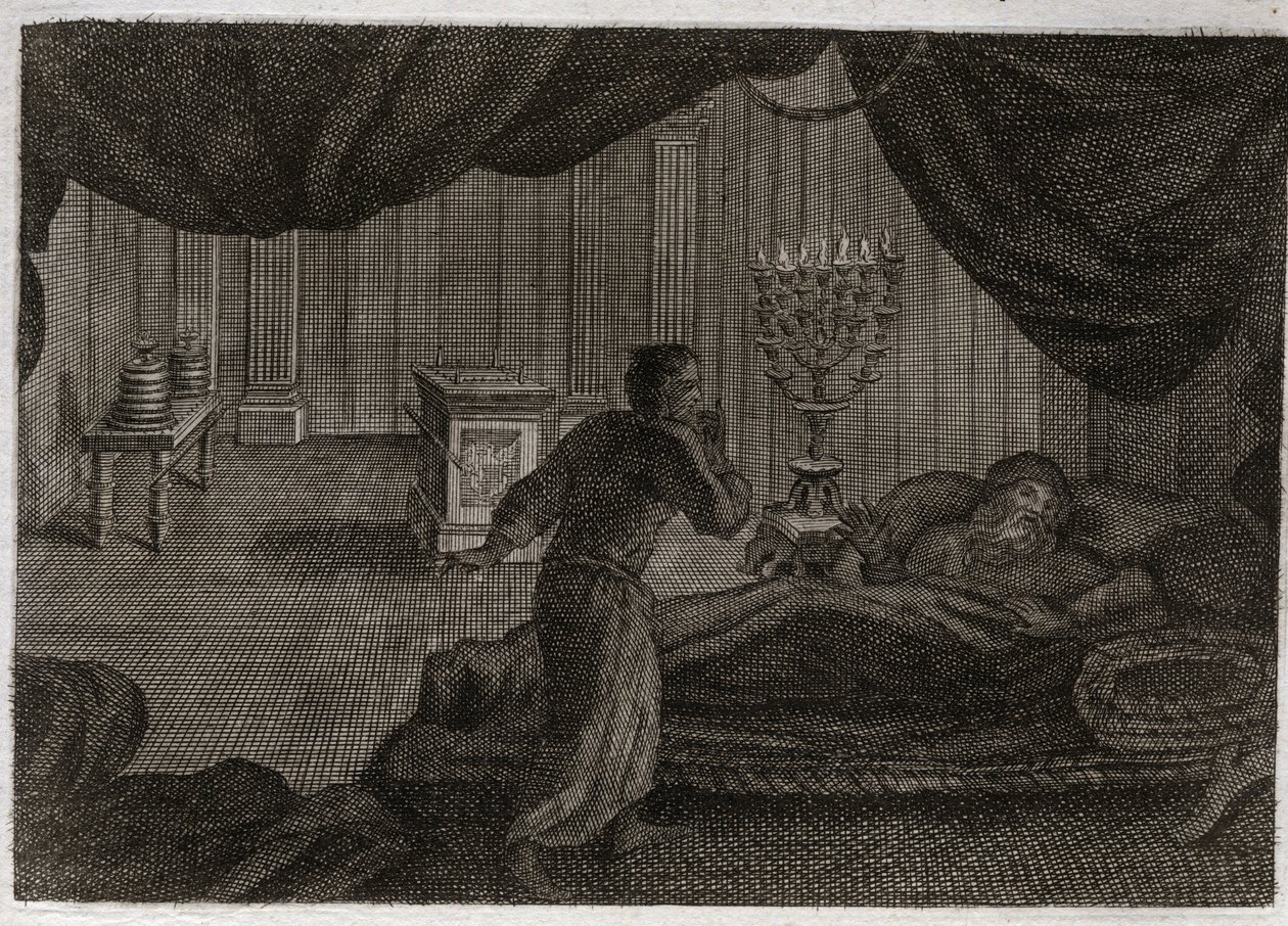 Bíblia de Royaumont, Velho Testamento: Samuel dá Heli. Ana (Hannah) consagrou o pequeno Samuel ao Senhor, e o deu ao Sumo Sacerdote Heli. Samuel, que ouve a voz do Senhor chamando-o no meio da noite, pensa que este é o seu mentor, o c de Unknown artist