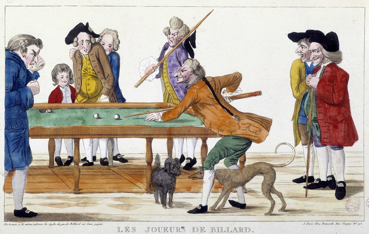 Jogadores de bilhar - gravura, n.d., final do século XVIII, Carnavalet. de Unknown artist