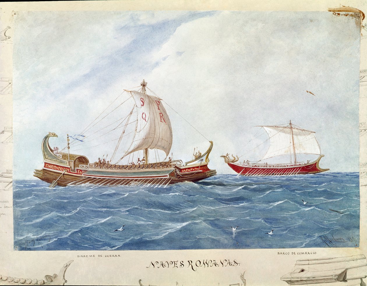 Bireme type gallery under the Roman Republic (Aquarela de Unknown artist
