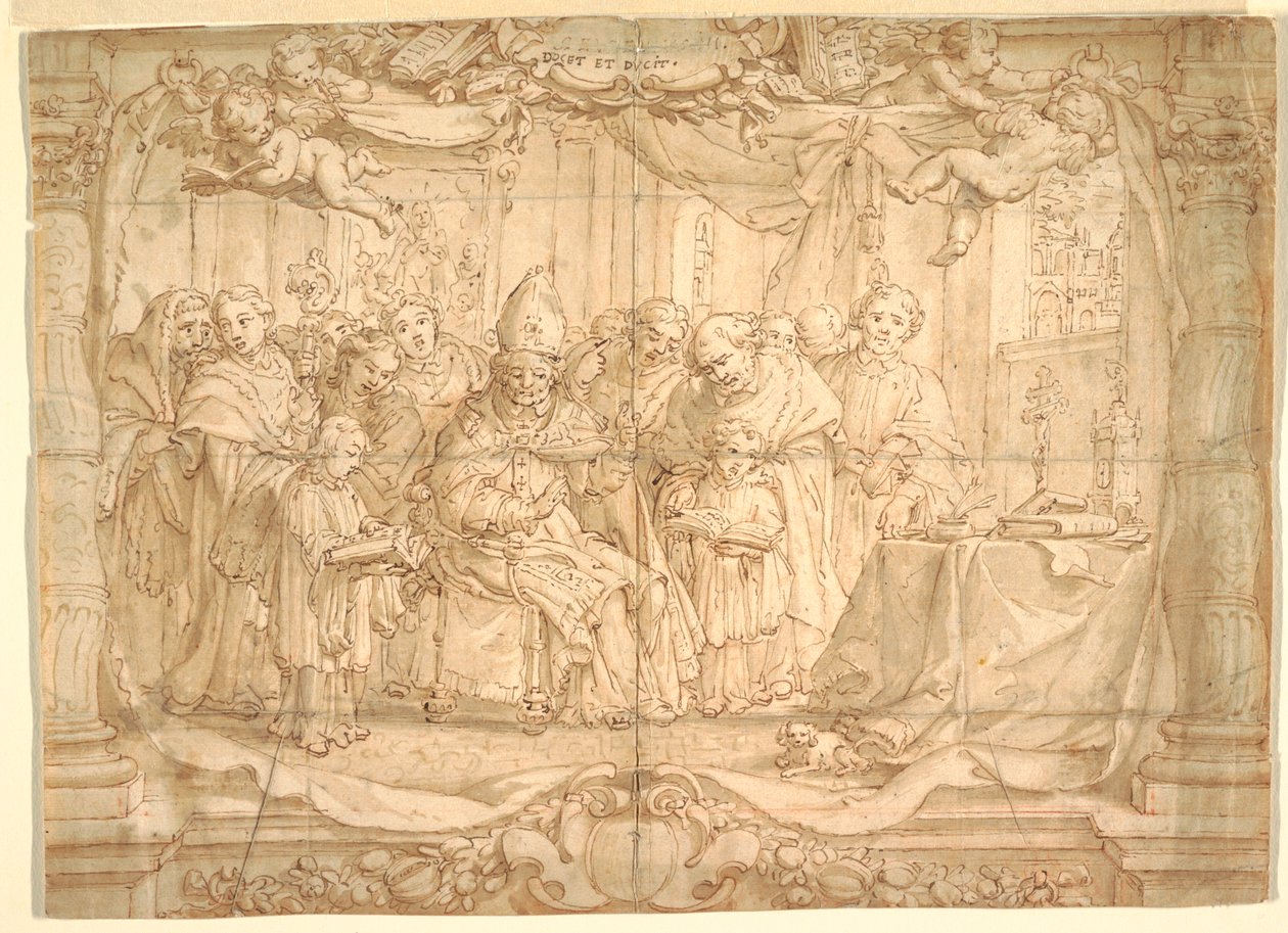 Bispo com um grupo de pessoas de Unknown artist