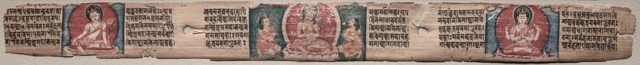 Bodhisattva Manjushri com Duas Formas de Avalokiteshvara: Fólio 348 (reto), de um Gandavyuha-sutra (Escritura da Matriz Suprema) de Unknown artist