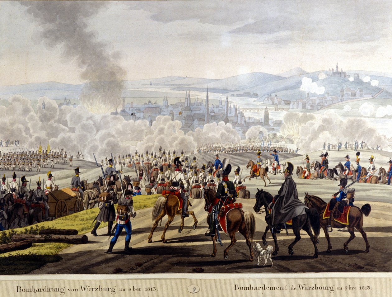 Bombardeamento de Wurzburg em 1813 gravura do século XIX de Unknown artist