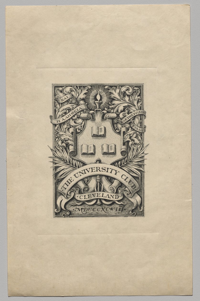 Bookplate: The University Club, Cleveland de Unknown artist