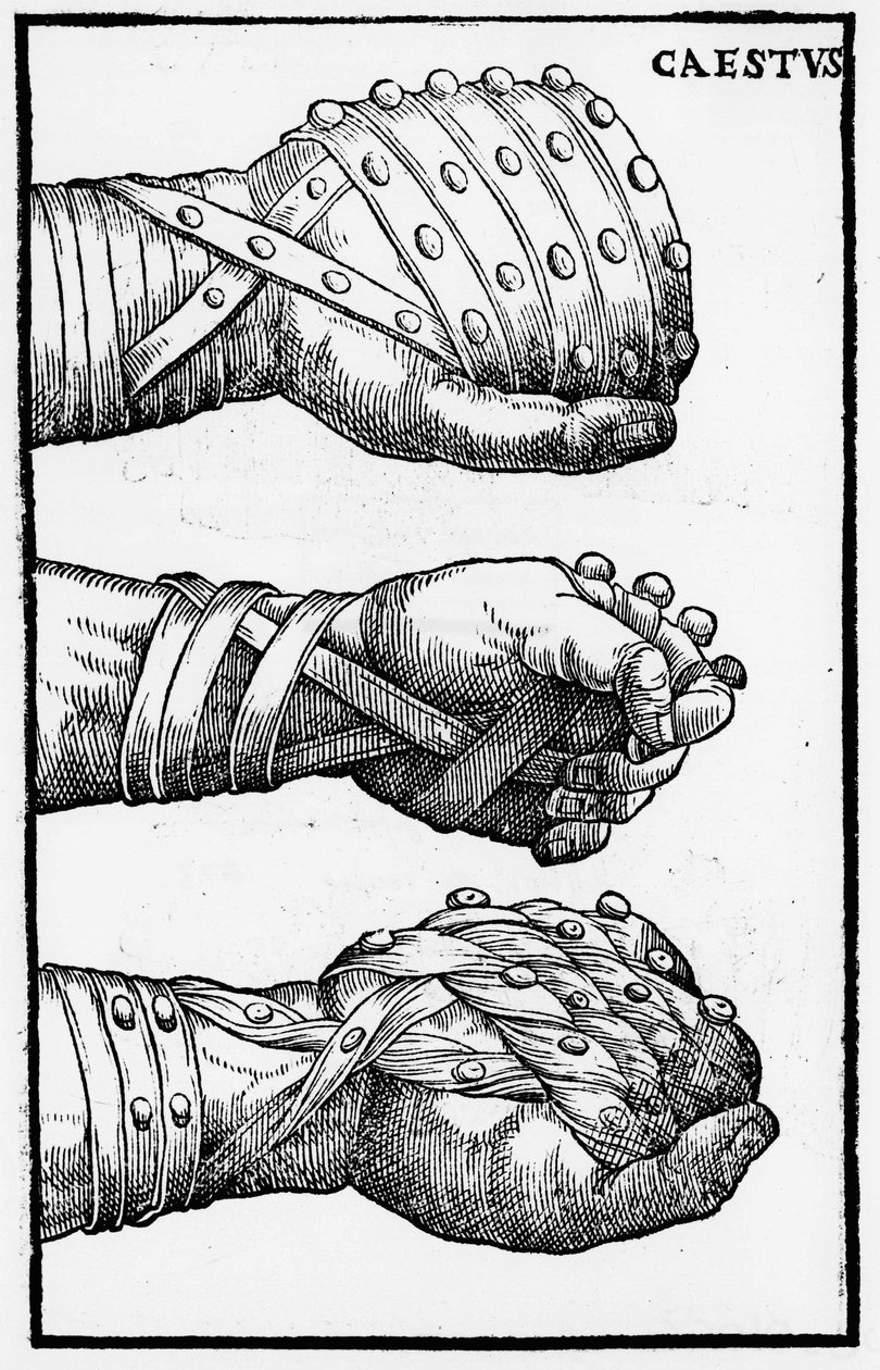 Luvas de boxe - em "Hieronymi Mercurialis de Arte Gymnastica", edição Veneza de Unknown artist