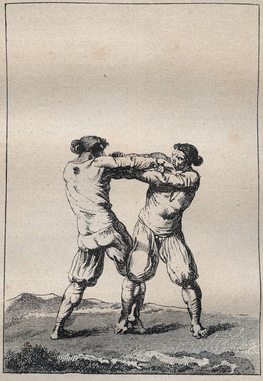 Lutadores bretões gravados em "Voyage dans le Finistere ou État de ce département en 1794 et 1795" por Jacques Cambry (1749-1807) de Unknown artist