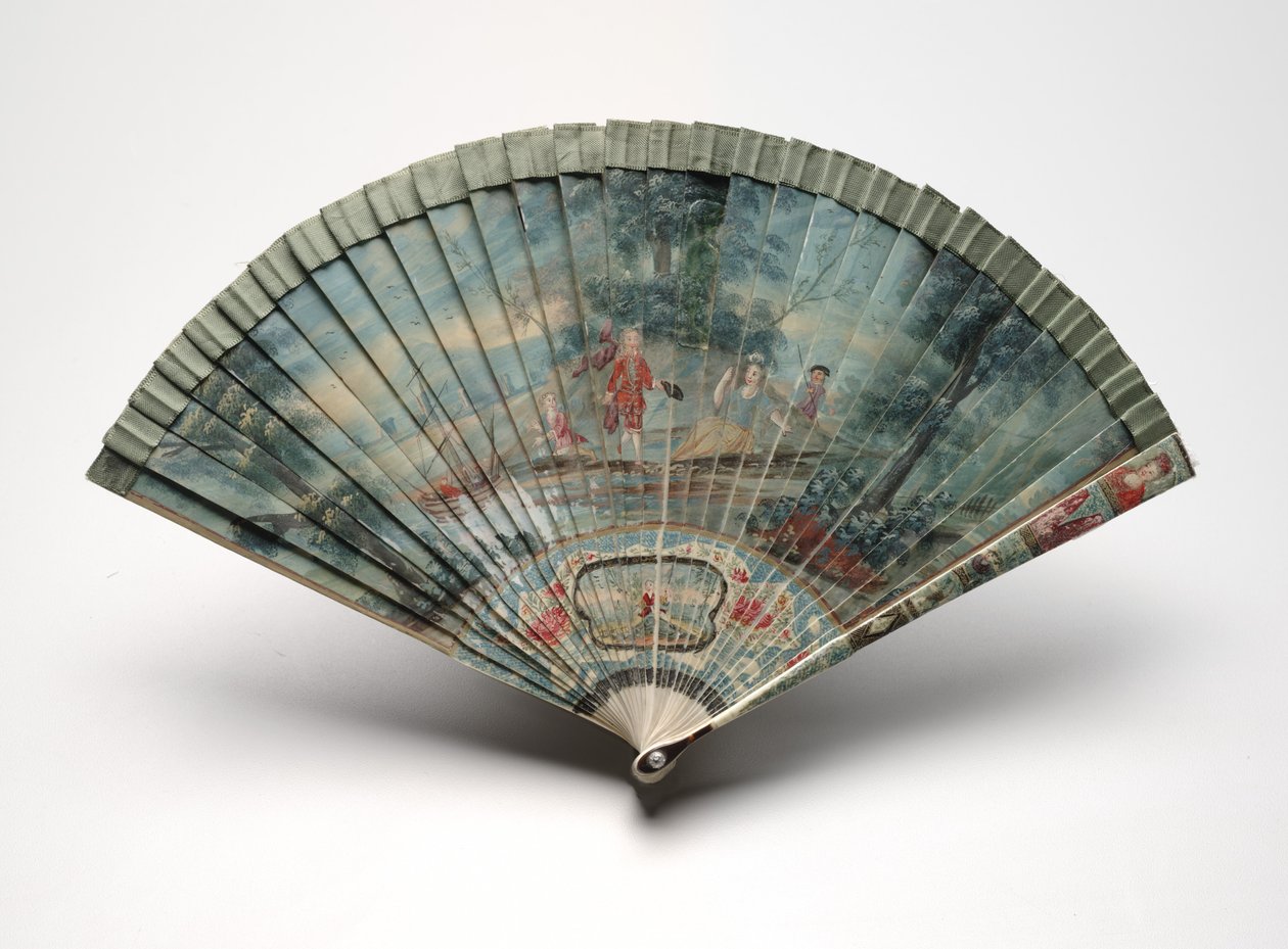 Leque de Brisé com cena de dois casais em uma paisagem, c.1700-25 de Unknown artist