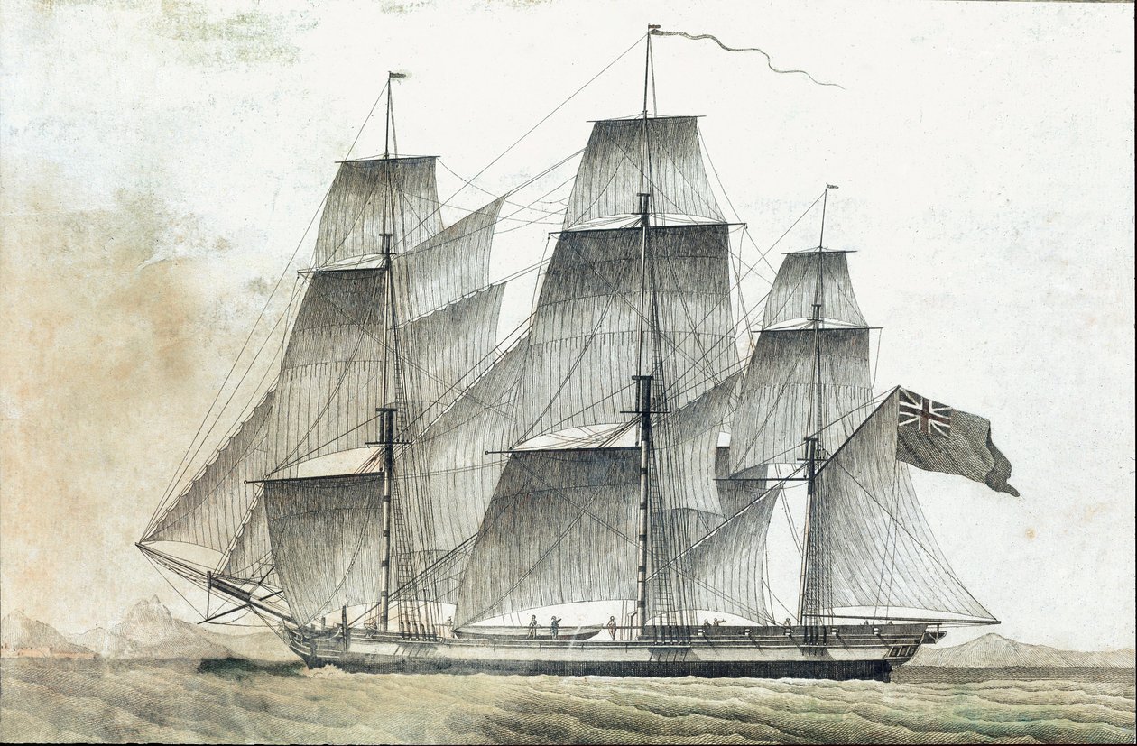 Navio mercante britânico (estampa do século XVIII) de Unknown artist