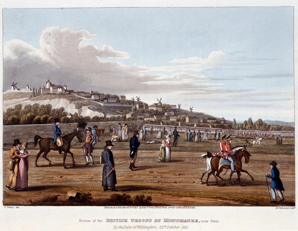 Tropas britânicas em Montmartre - em "Historical, military and naval anecdotes and incidents that arrived at the arms of Britain and their allies ending in Waterloo", de Ed. Orme, ill. de Fry, Sutherland Clark, Dubourg, Heath, Atkinson, ed. 1819, Londres. de Unknown artist
