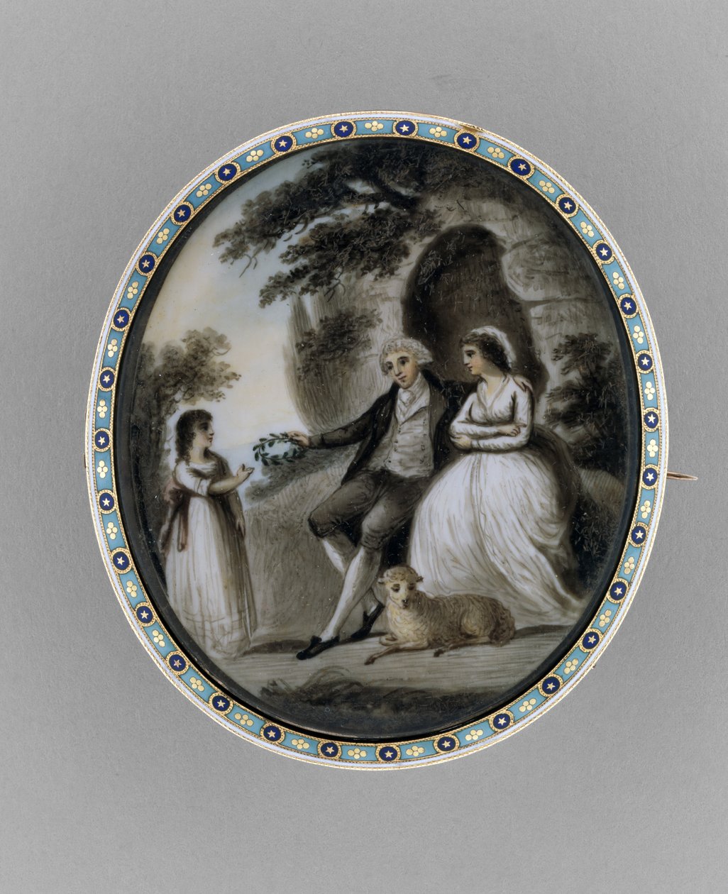 Broche, c.1800 (sépia sobre marfim, cabelo, esmalte de Unknown artist