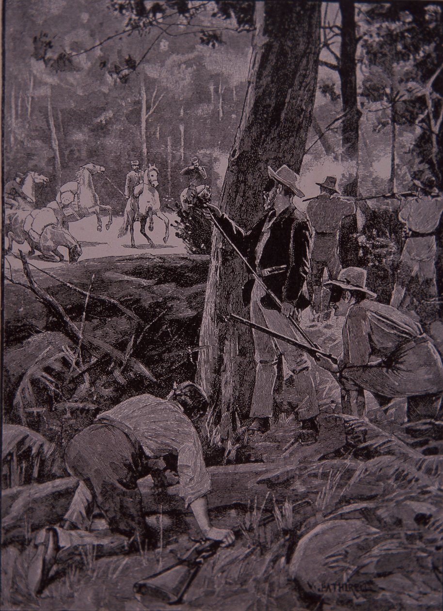 Bushrangers, foras-da-lei australianos, roubam uma escolta de ouro (gravura) de Unknown artist