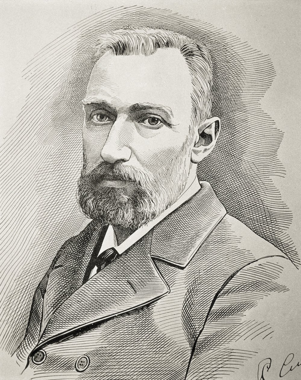 CURIE, Pierre (1859-1906). Físico francês. Retrato de 1898. Gravura. de Unknown artist