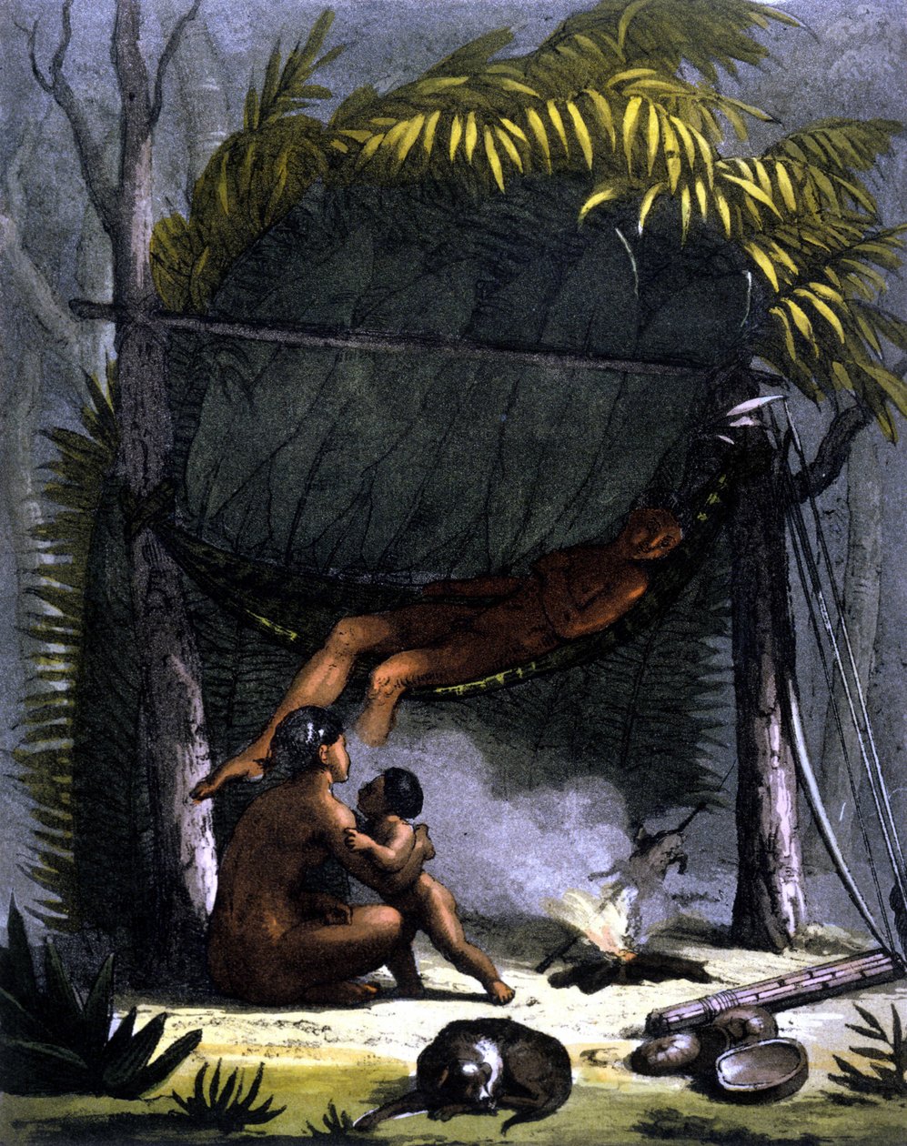 Cabane des Puris no Brasil - em "Le costume ancien et moderne" de Ferrario, ed. Milan de Unknown artist