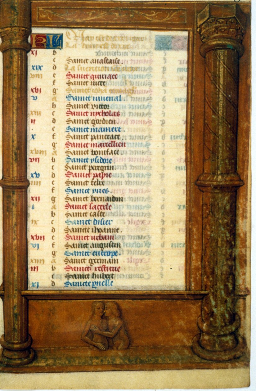 Calendário e sinal do Gemeaux - Miniatura, Idade Média (ref. 135, 003r): Pedido de autorização da Biblioteca Municipal de Toulouse (tel: 05 62 27 66 66) de Unknown artist