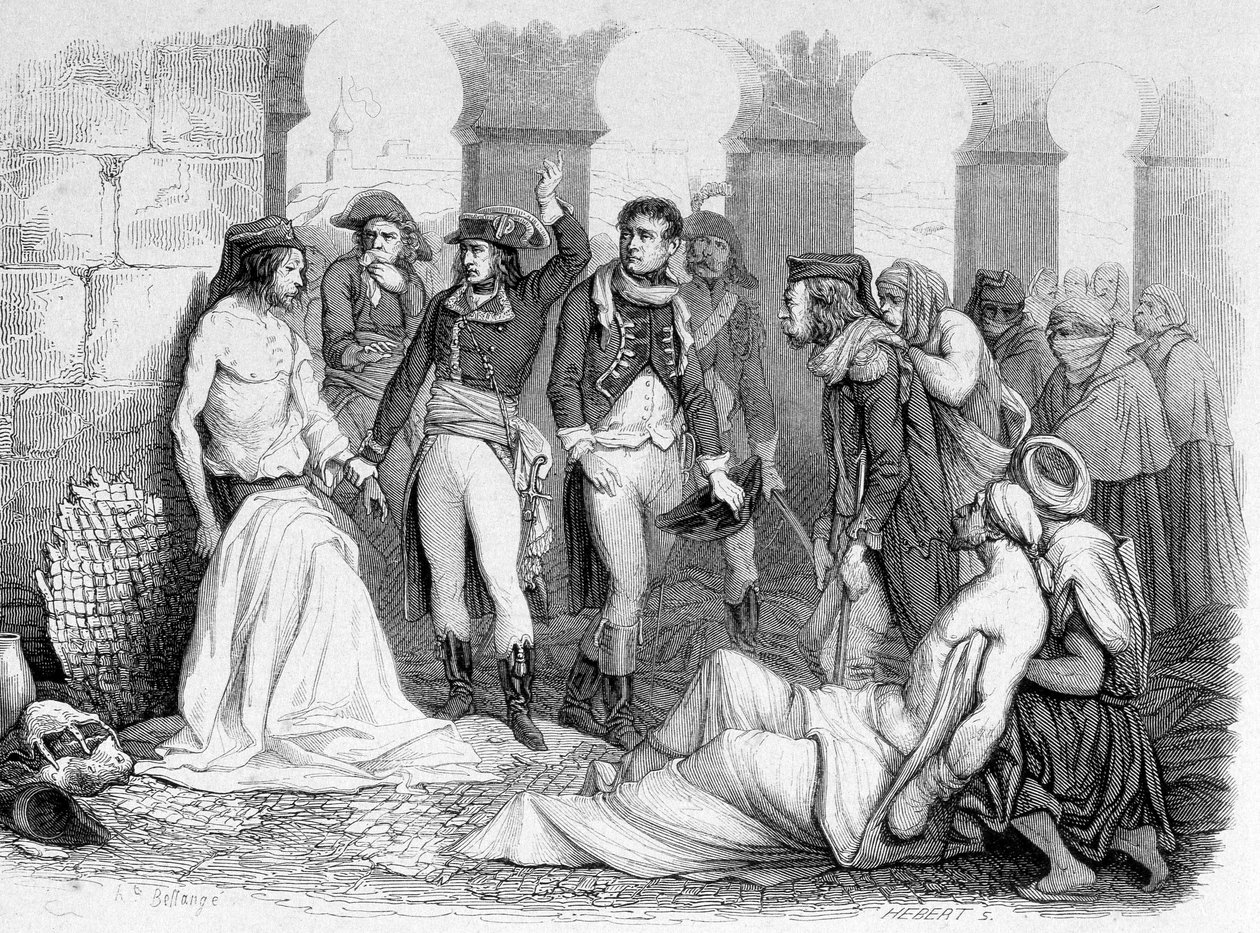 Campanha (Expedição) do Egito (1798-1801): General Bonaparte visitando o hospital pestifere em Jaffa, Egipto. Gravura do século XIX. de Unknown artist