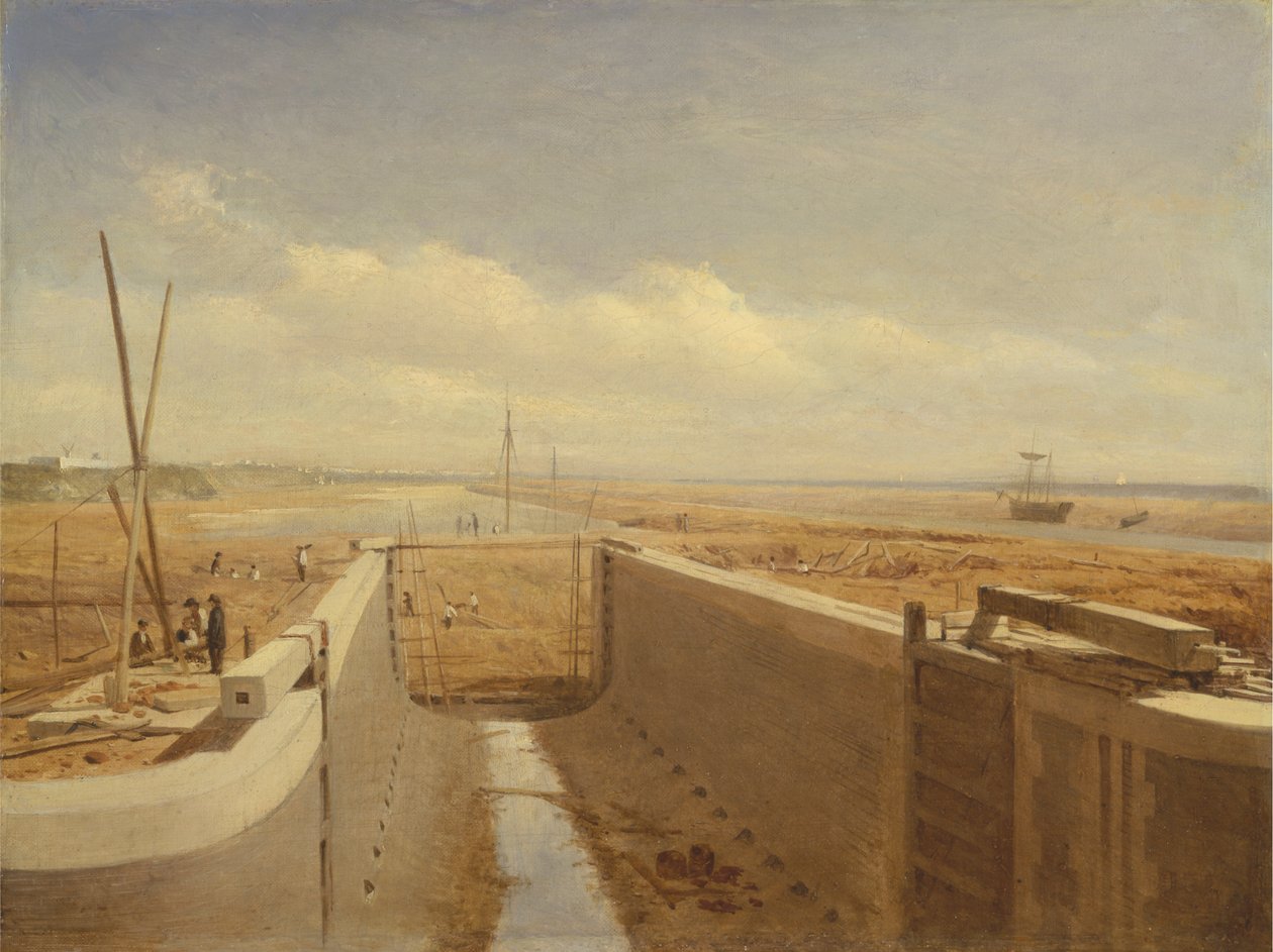 Canal em construção, possivelmente o Bude Canal de Unknown artist