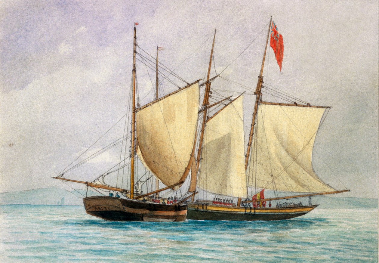 Capitão H Wolman com o HM 80th Foot capturando a notória escuna pirata Hanna Mercury Isld 26 de outubro de 1843 de Unknown artist