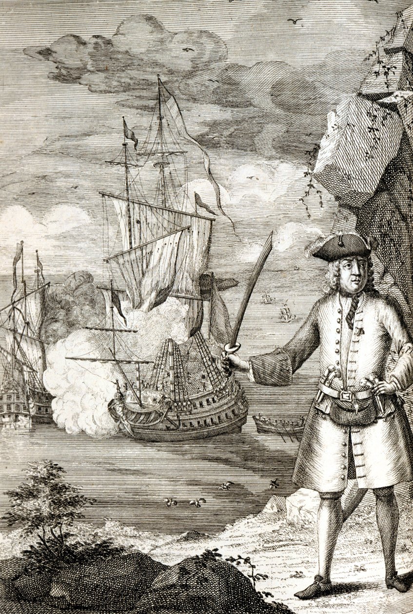 O capitão Henry Avery a tomar um dos navios do Grande Moghul de Unknown artist