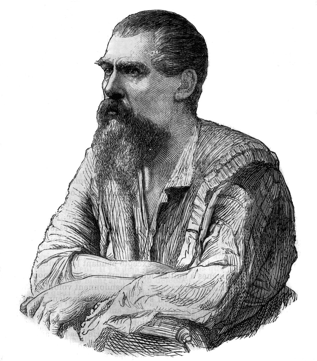 Capitão Richard Burton, explorador britânico, escritor, soldado e diplomata - Retrato do explorador, escritor e linguista britânico Sir Richard Francis Burton (1821-1890) - Gravura em "Picturesque History of Great Voyages in the N 19th Century". 1877 de Unknown artist