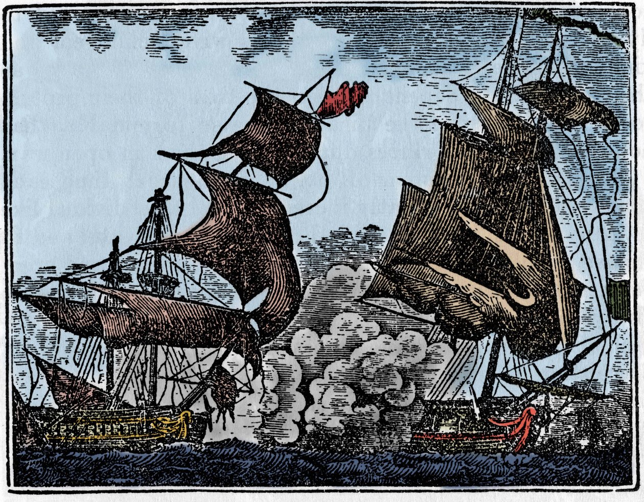 O Capitão Thy atacou um galeão da Índia (colisão). de Unknown artist
