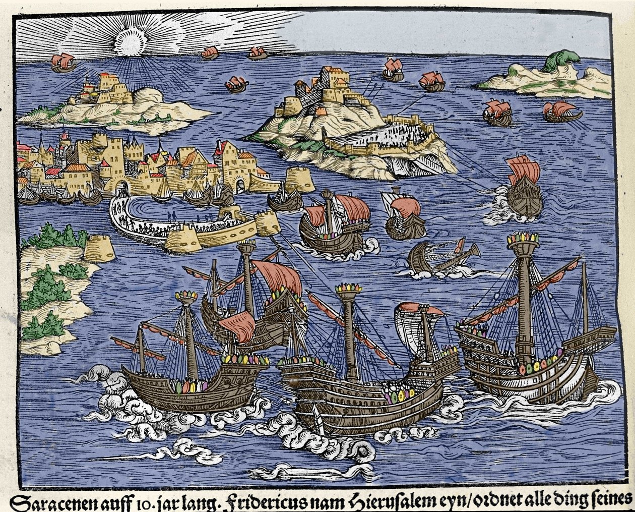 Captura de Jerusalém por Saracen Armees em fevereiro de 638. Em "Den Edlen Strengen Besten Fromen", de Johann Stumpff de Unknown artist