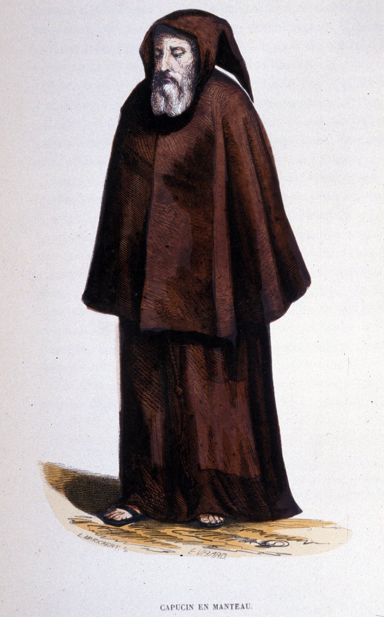 Capuchinho de casaco, gravura de um álbum sobre ordens religiosas, Paris de Unknown artist
