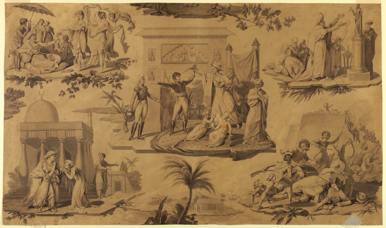 Cartum para Têxtil de Algodão Impresso: Os Franceses no Egito [Les Francais en Egypte] de Unknown artist