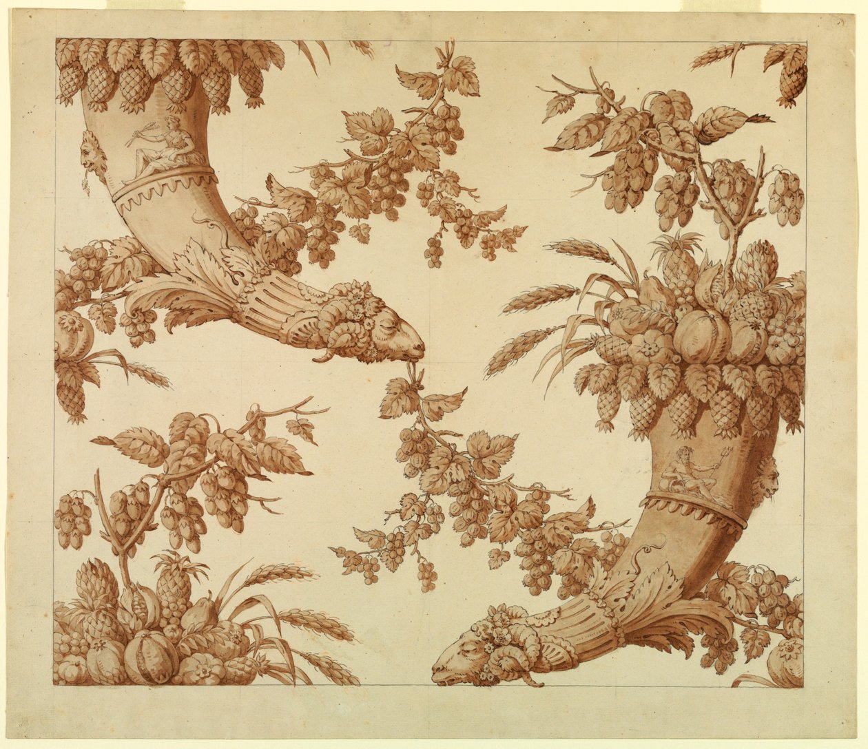 Cartoon para Silk Damask: Cornucópias com cabeças de carneiro de Unknown artist