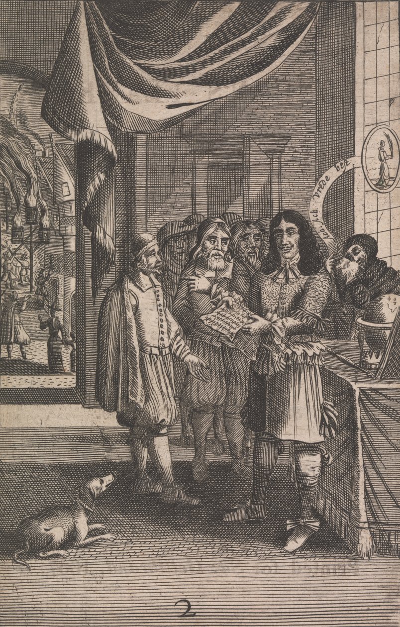 Desenho animado mostrando Carlos II e o Fogo de Unknown artist