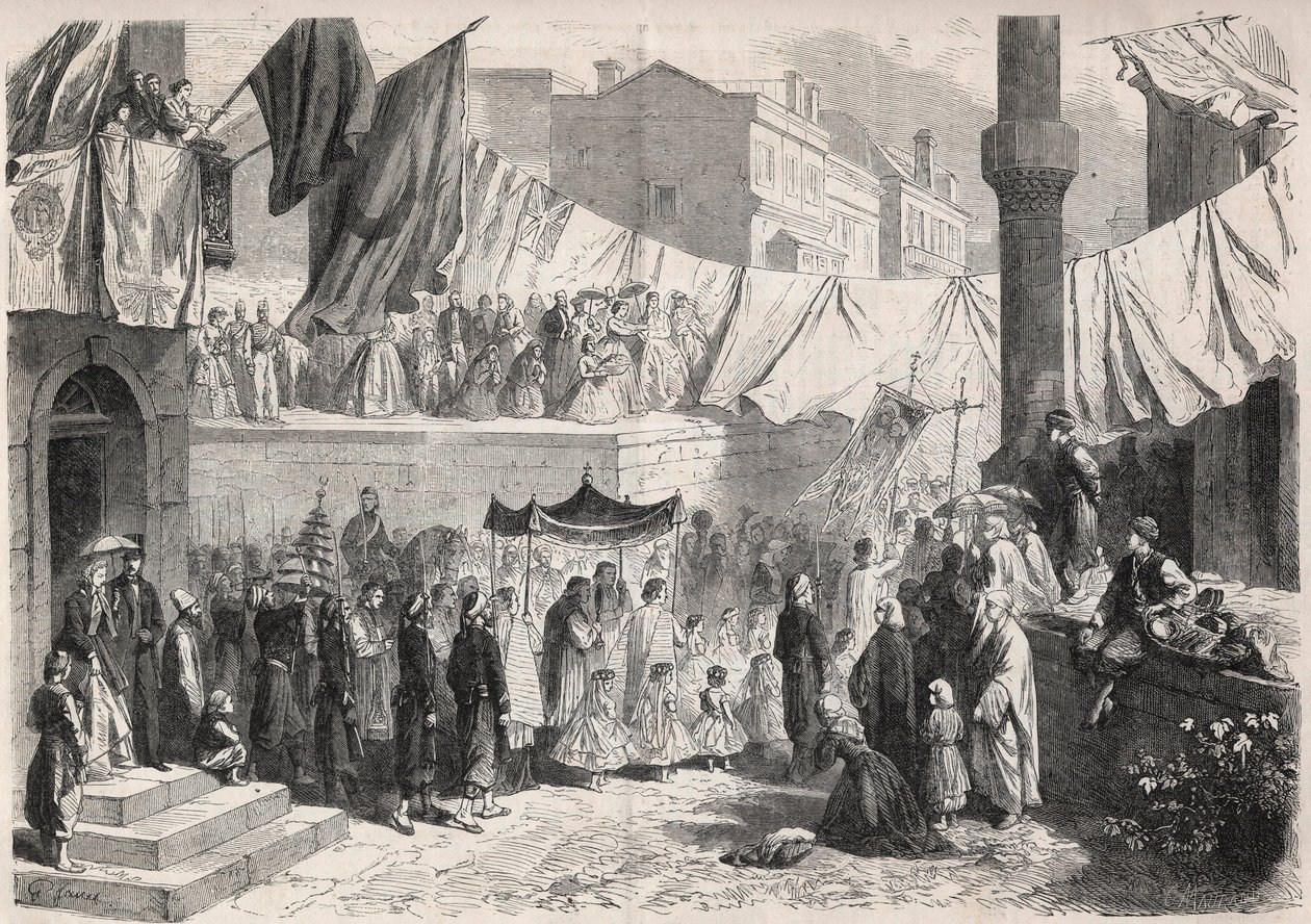 Procissão Católica nas ruas de Constantinopla por ocasião da Fete Dieu (Fete-Dieu) - Gravura em "O Mundo Ilustrado de Unknown artist