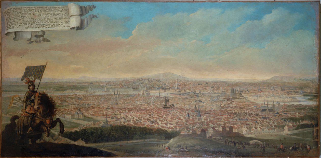 Vista cavalheiresca de Paris, com o retrato equestre de Chevalier des Essarts, cerca de 1645 (óleo sobre tela) de Unknown artist