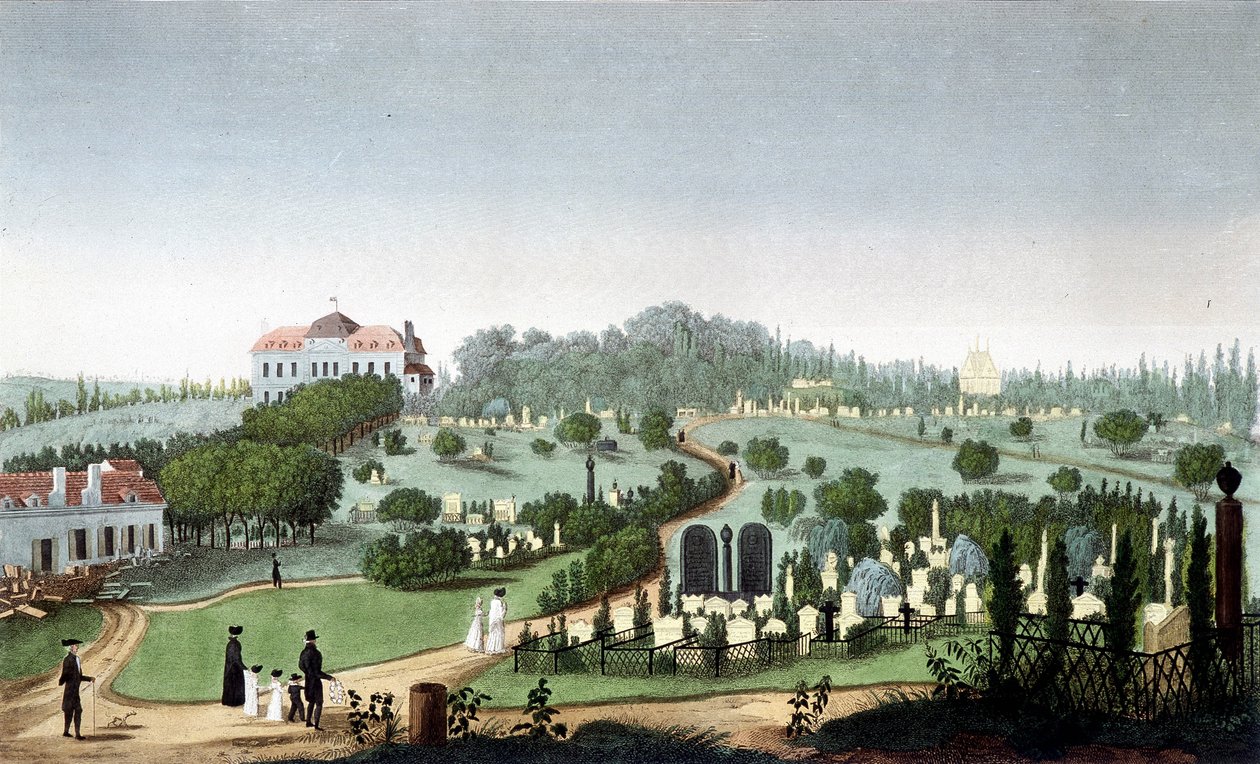 Cemitério de Père Lachaise, cerca de 1820 - em "Vues de Paris" de Courvoisier de Unknown artist