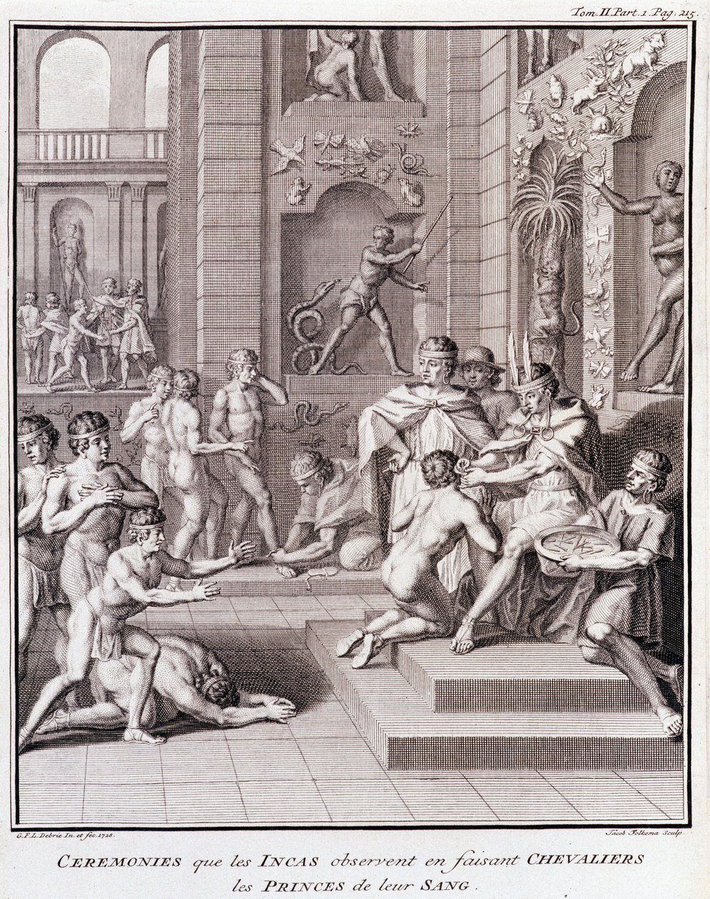 Cerimônias que os incas observam fazendo dos cavaleiros os príncipes do seu sangue - em "Viagem Histórica da América do Sul feita por Ordem do Rei de Espanha" por Don Georges Juan & Don Antoine de Ulloa, T.II, ed. Jombert, Librairie du Roi, Paris de Unknown artist
