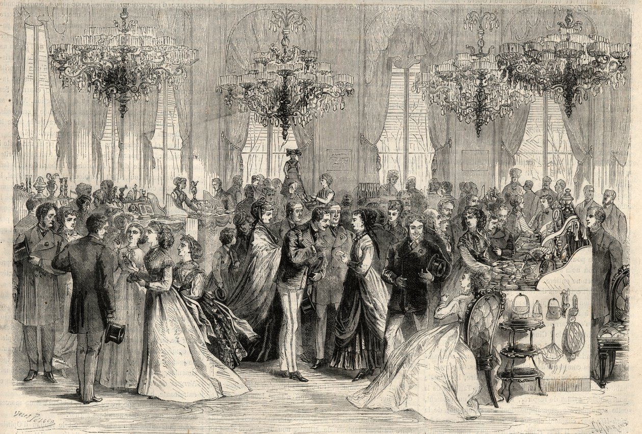Venda beneficente ao Ministério dos Negócios Estrangeiros para a construção de um hospital alemão em Paris. Gravura no "The Universe illustrious" (O Universo ilustre) de Unknown artist