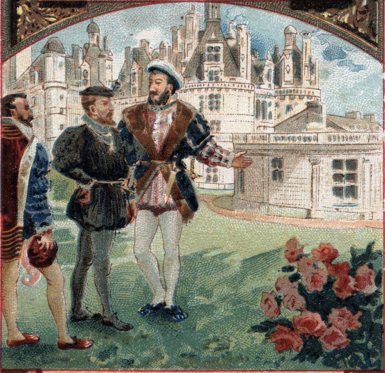 Charles V recebido por François I no Chateau de Chambord. Cromolitografia do final do século XIX de Unknown artist