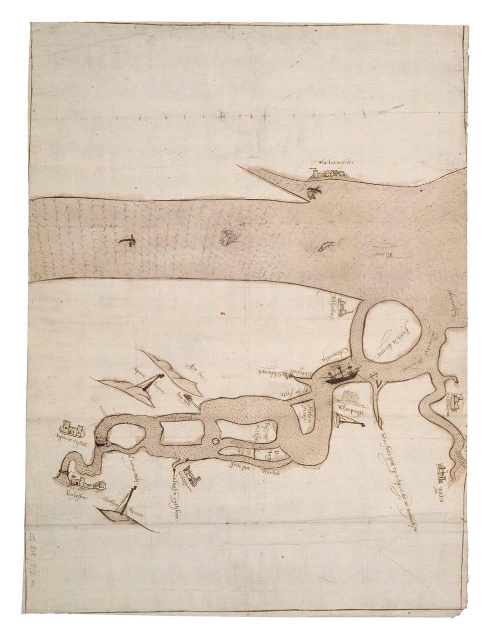 Carta do rio Medway e parte do Tamisa: n.º 24 Sheerness, c.1590 (tinta e aguada) de Unknown artist