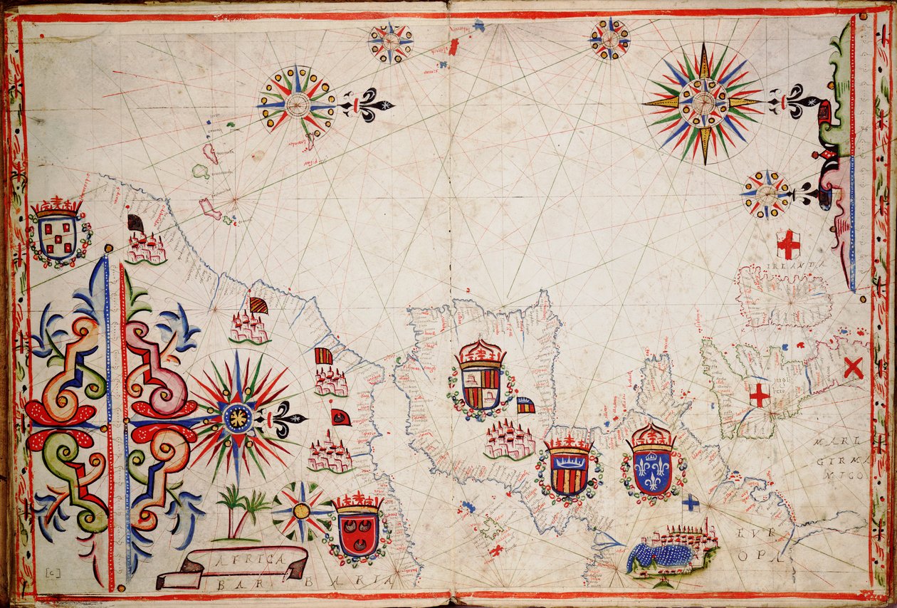 Carta do Atlântico Nordeste, das Ilhas Britânicas a Cabo Verde, c.1620 (manuscrito) de Unknown artist